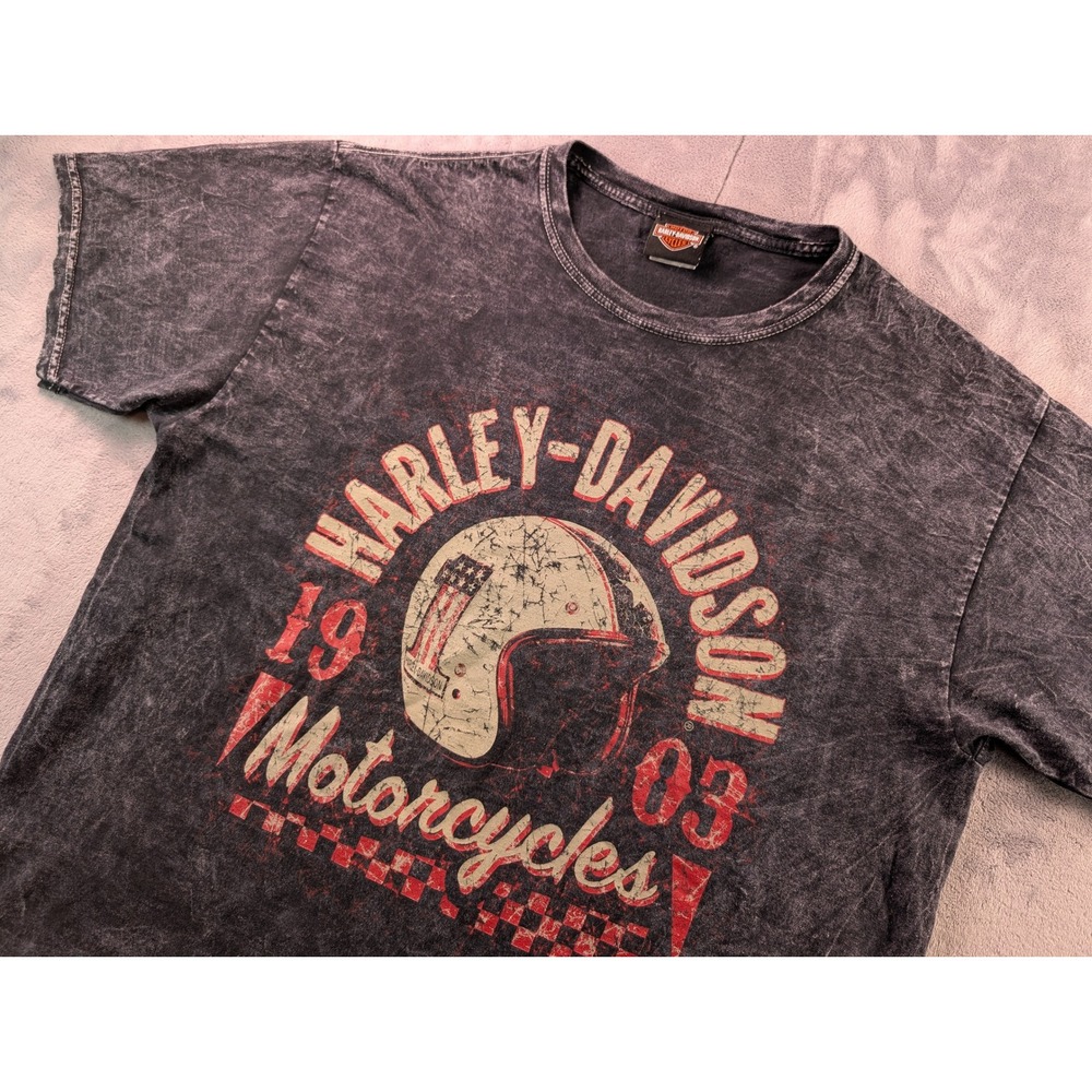 Harley-Davidson Mens Graphic T-Shirt Black Acid Wash O'Fallon IL Large